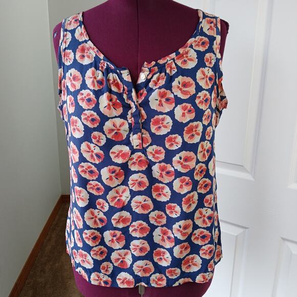 Old Navy Floral Tank Top L hidden buttons blue pink peach classic coconut girl - Picture 5 of 13